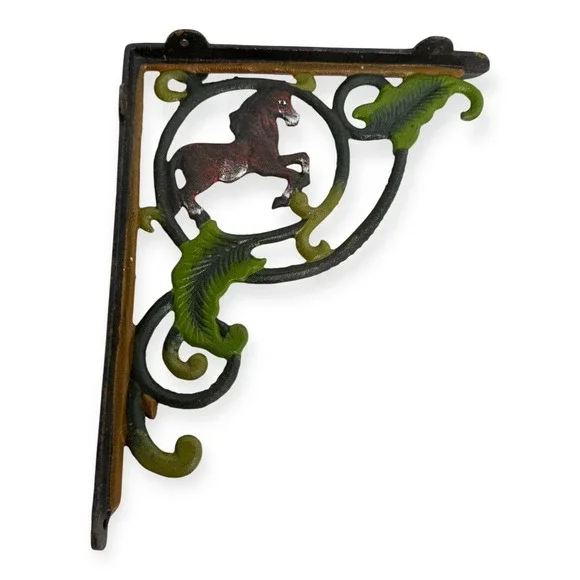 Vintage 1970s Cast Iron Jumping Horse Shelf Brackets Painted Rustic Equestrian - Picture 3 of 10